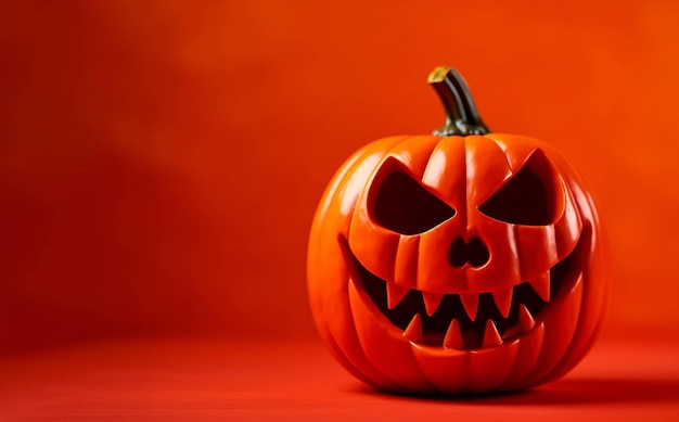 Halloween pompoen met een glimlach op een oranje achtergrond AI generatie
