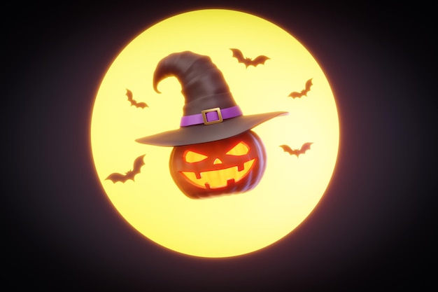 Halloween-pompoen onder het maanlicht. 3d illustratie