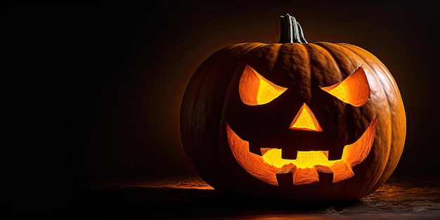 Halloween pompoen op donkere achtergrond Generatieve AI