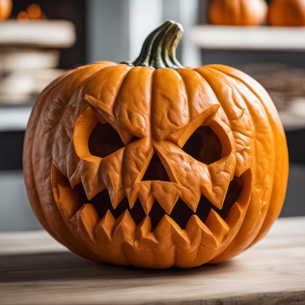 halloween pompoen op tafel angstaanjagend pompoen beeldhouwwerk