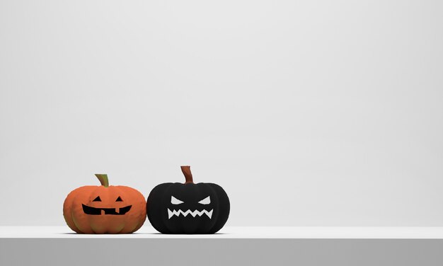 Halloween-pompoen op wit tafelblad. 3D render illustratie