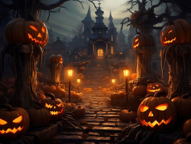 Halloween-pompoenen voor een kasteel