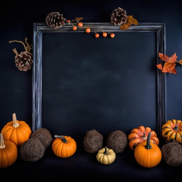 Halloween-pompoenframe Halloween- of herfstachtergrond op schoolbord AI gegenereerd