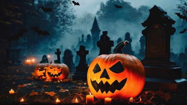 Halloween-pompoenglimlach en enge ogen voor feestavond Close-upweergave Gegenereerd met AI