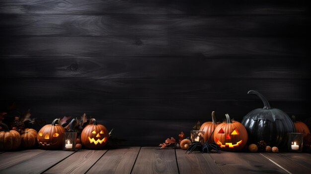 Halloween-pompoenhefboomlantaarn op houten achtergrond Generatieve Ai