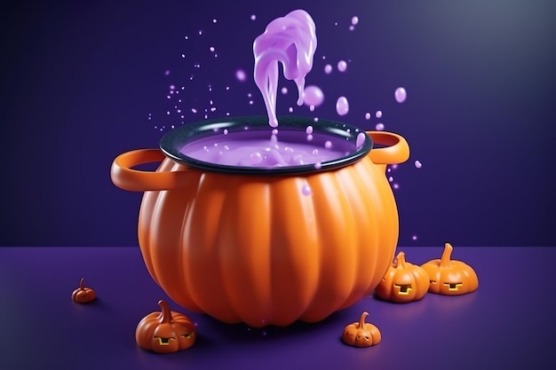 Halloween-pompoenketel Pompoenen koken met water gemaakt met ai generatief