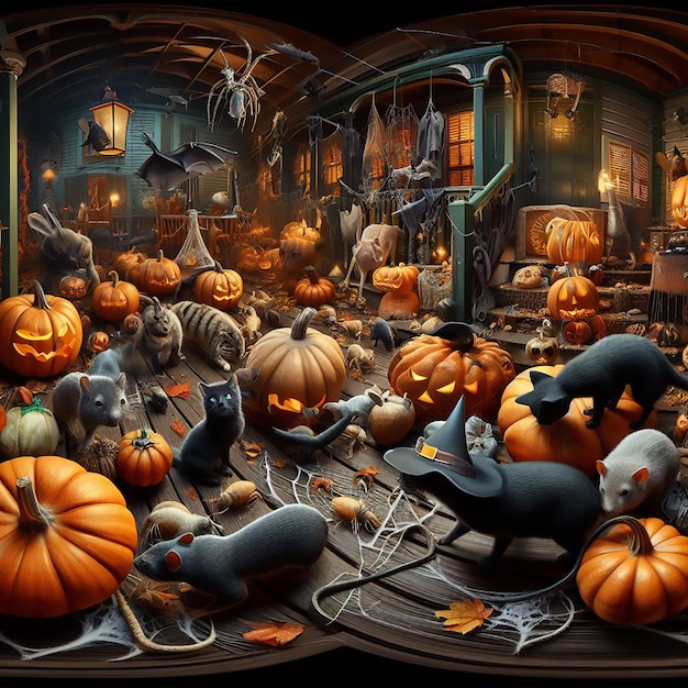 Halloween-pompoenschedels jackolanternsghost 3D Realistische beelden HD