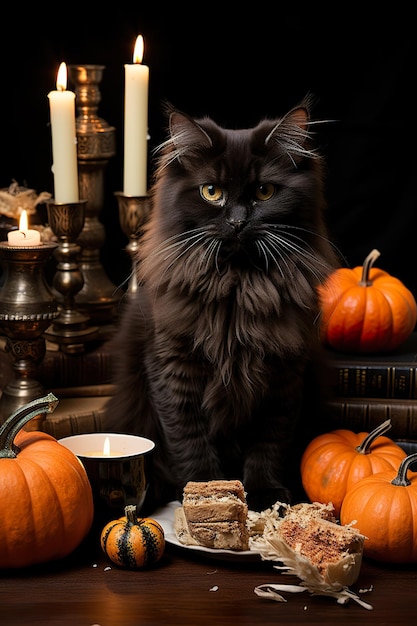 Фото Плакат на хэллоуин смешная ведьма и черная кошка ai иллюстрация цифровая виртуальная генеративная xa