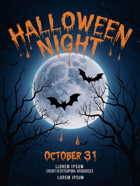Foto poster di halloween per halloween con pipistrelli e la luna