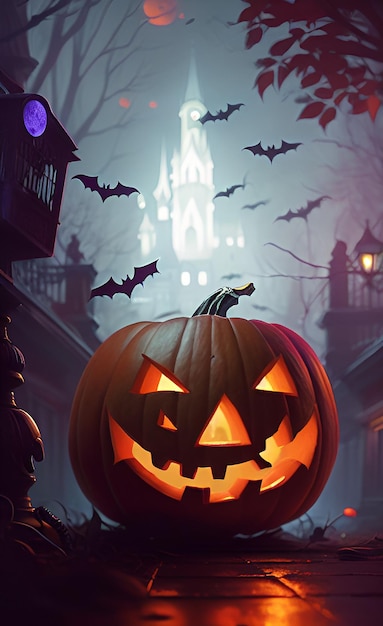 Foto poster di halloween con zucche banner spaventoso