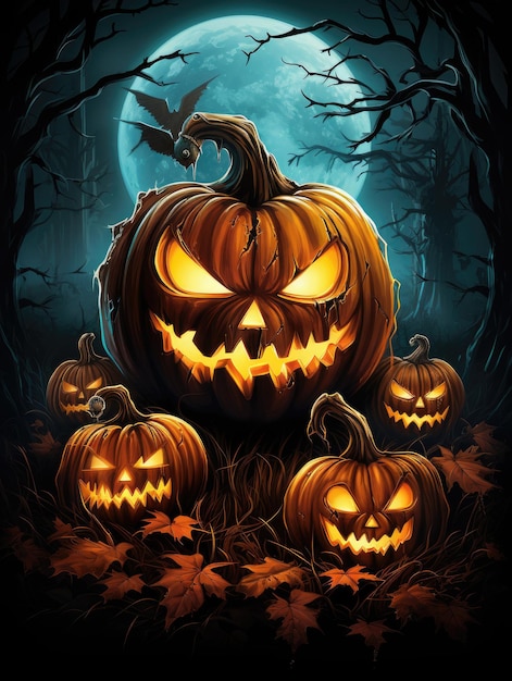 Halloween poster with scary pumpkins ai generated