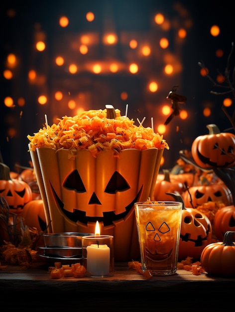 Halloween Poster With Scary Pumpkins and Darkness Background