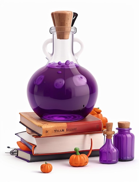 Halloween Potion Bottle with Books on white