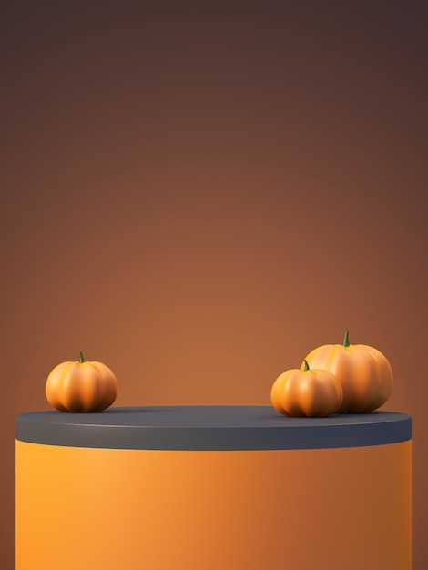 Halloween product mockup achtergrond met 3D oranje product podium display en pompoen, 3D render illustratie