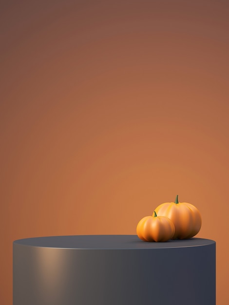 Halloween product mockup achtergrond met 3D oranje product podium display en pompoen, 3D render illustratie