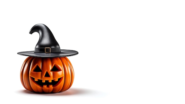 Halloween pumpkin adorned with a witch hat on a white background Generative AI