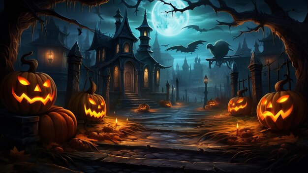 Halloween Pumpkin Autumn Landscape Illustration Background