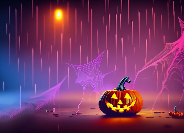 Halloween pumpkin background with colorful rain included smoke