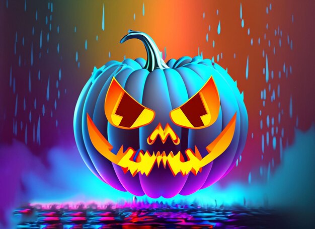 Halloween pumpkin background with colorful rain included smoke