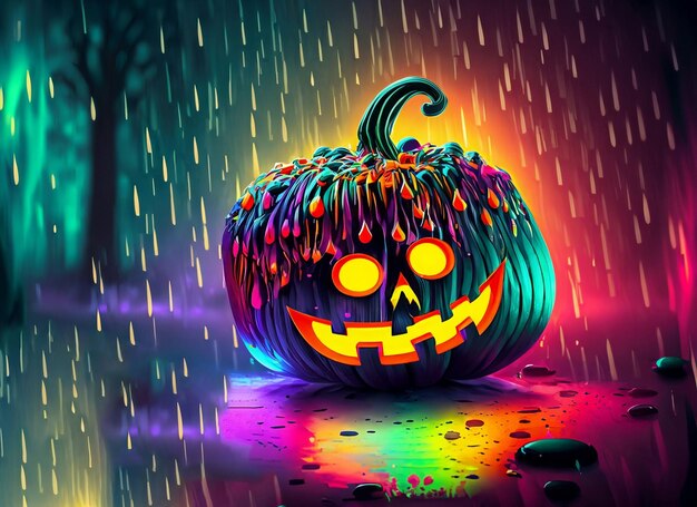 Halloween pumpkin background with colorful rain