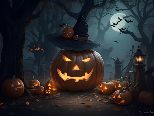 Halloween Pumpkin and bat Background