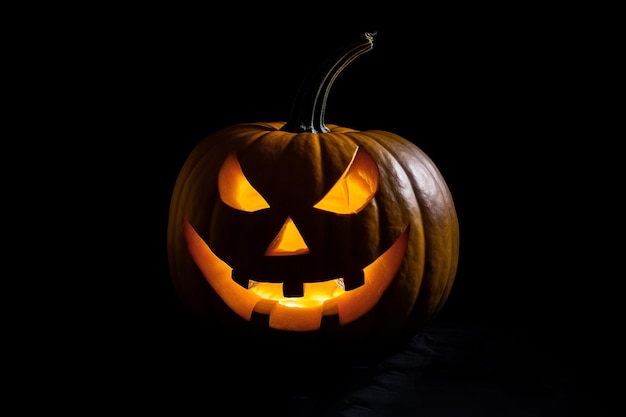 Halloween Pumpkin on a black background Glowing Head Jack o lantern with scary evil faces