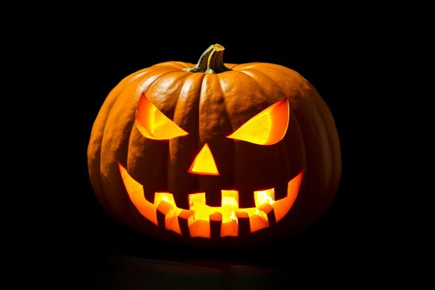 Halloween Pumpkin on a black background Glowing Head Jack o lantern with scary evil faces