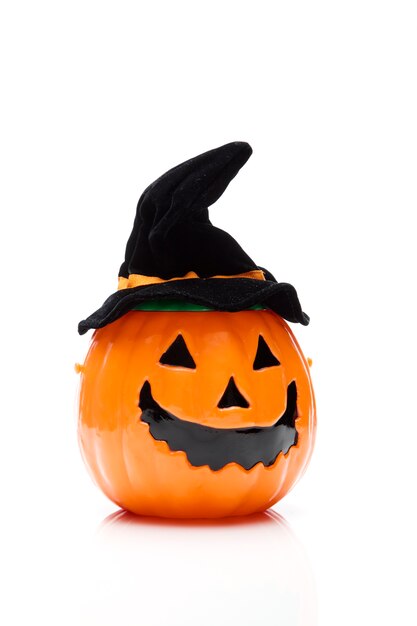 Halloween pumpkin in black hat