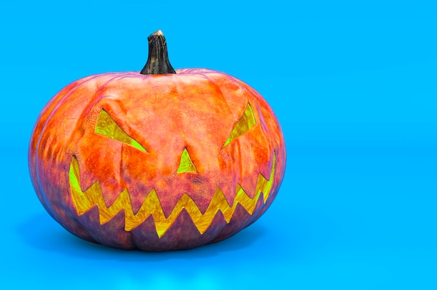 Halloween Pumpkin on blue backdrop 3D rendering