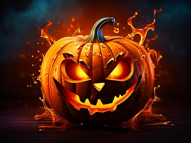 halloween pumpkin clipart that smiles in flames with splash background