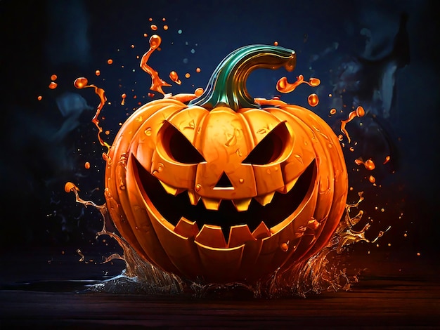 halloween pumpkin clipart that smiles in flames with splash background