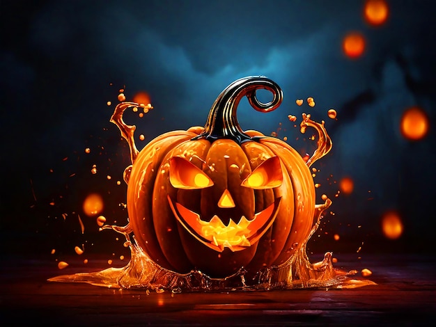 halloween pumpkin clipart that smiles in flames with splash background