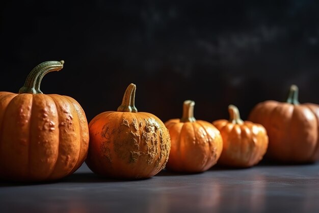 Halloween pumpkin in dark night Halloween background with haunted house castle cemetery