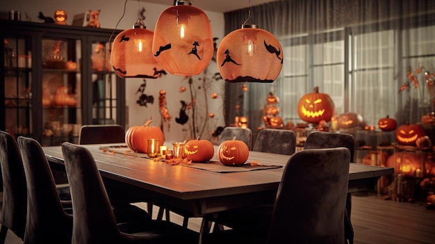 Halloween pumpkin decoration dining room set