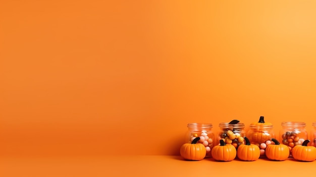 Halloween pumpkin decoration with orange background and copy space ai generated