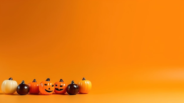 Halloween Pumpkin Decoration with orange background and copy space ai generated