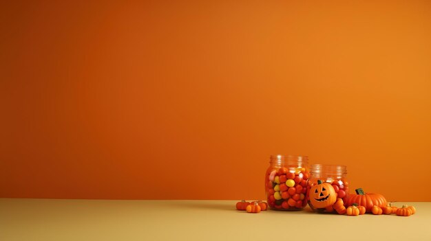 Декорация Хэллоуинской тыквы с оранжевым фоном и копированным пространством