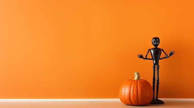 Halloween pumpkin decoration with orange background and copy space ai generated