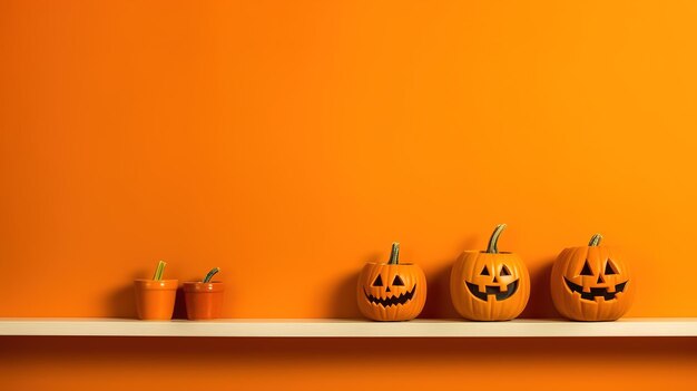 Halloween pumpkin decoration with orange background and copy space ai generated