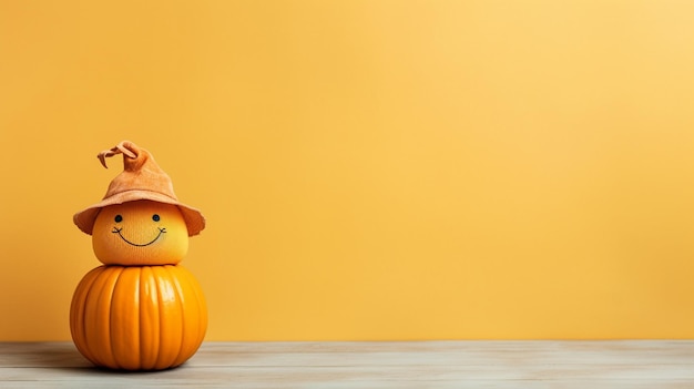 Halloween pumpkin doll in the table flat lay background