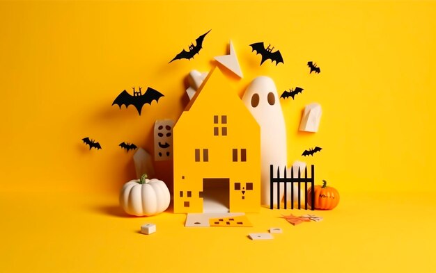 Halloween pumpkin elements on yellow background