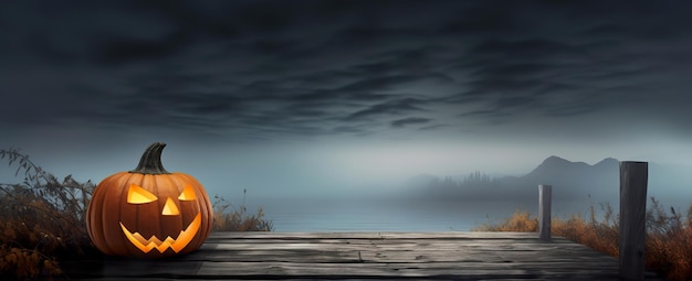 halloween pumpkin in fog background