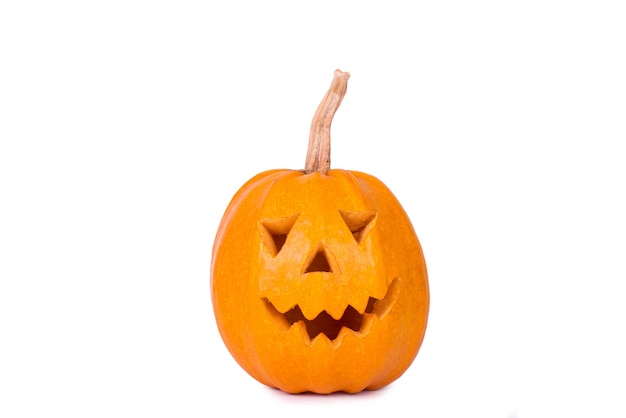 Halloween pumpkin, funny face isolated on white.