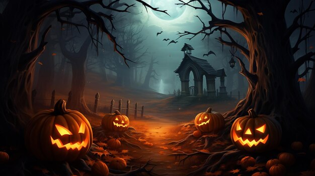 Halloween Pumpkin Ghosts Illustration Background