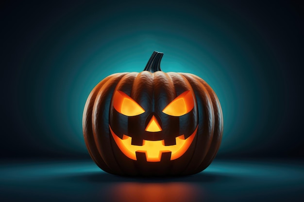 Halloween pumpkin glowing on dark blue background