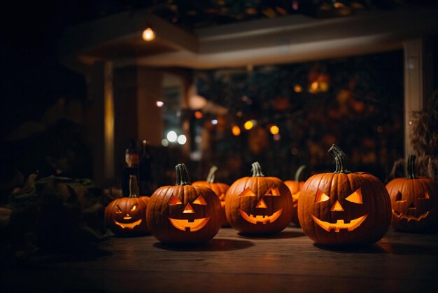 Photo halloween pumpkin at the halloween night party the atmosphere of celebrating halloween night in the house in october