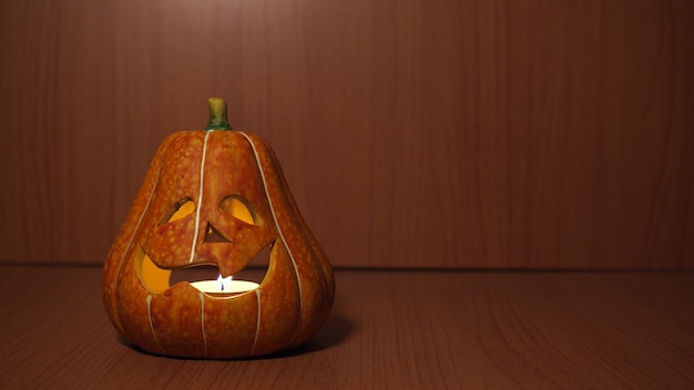 Foto testa della zucca di halloween su fondo scuro concetto del partito di halloween.