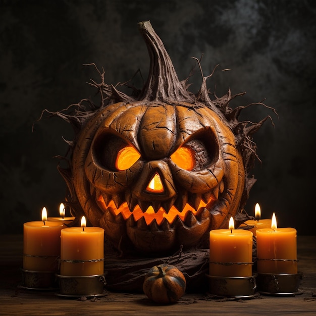 Хэллоуин тыквенная голова джек фонарь с горящими свечами