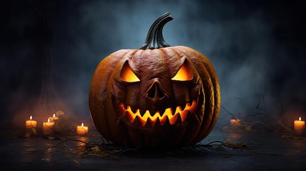 어두운 배경에 할로윈 호박 머리 jackolantern