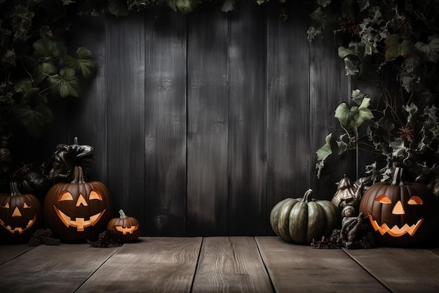 Halloween pumpkin head on a wooden background